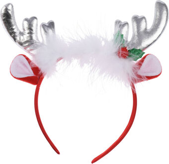 Home & Styling Kerst diadeem/haarband - rendier gewei met oren - zilver - polyester - accessoires