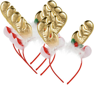 Home & Styling Kerst diadeem/haarbanden - 4x - rendier gewei met oren - goud - polyester - accessoires