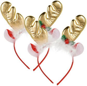 Home & Styling Kerst diadeems/haarbanden - 2x - rendier gewei met oren - goud - polyester - accessoires