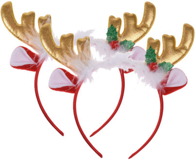 Home & Styling Kerst diadeems/haarbanden - 2x - rendier gewei met oren - goud - polyester - accessoires