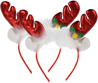 Home & Styling Kerst diadeems/haarbanden - 2x - rendier gewei met oren - rood - polyester - accessoires