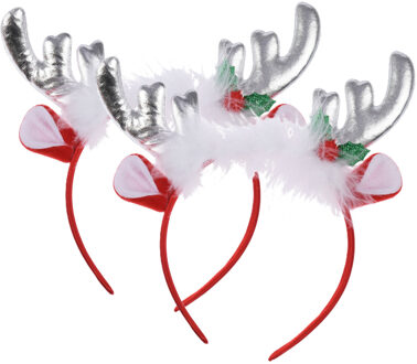 Home & Styling Kerst diadeems/haarbanden - 2x - rendier gewei met oren - zilver - polyester - accessoires