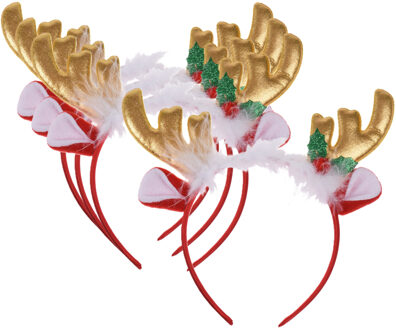 Home & Styling Kerst diadeems/haarbanden - 4x - rendier gewei met oren - goud - polyester - accessoires