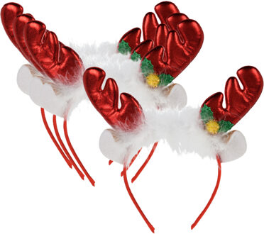 Home & Styling Kerst diadeems/haarbanden - 4x - rendier gewei met oren - rood - polyester - accessoires