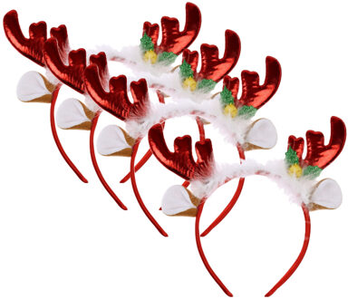 Home & Styling Kerst diadeems/haarbanden - 4x - rendier gewei met oren - rood - polyester - accessoires