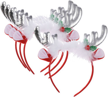 Home & Styling Kerst diadeems/haarbanden - 4x - rendier gewei met oren - zilver - polyester - accessoires
