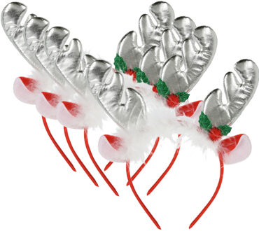 Home & Styling Kerst diadeems/haarbanden - 4x - rendier gewei met oren - zilver - polyester - accessoires