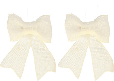 Home & Styling Kerst strikjes - 6x - creme wit - glitter - 18 cm