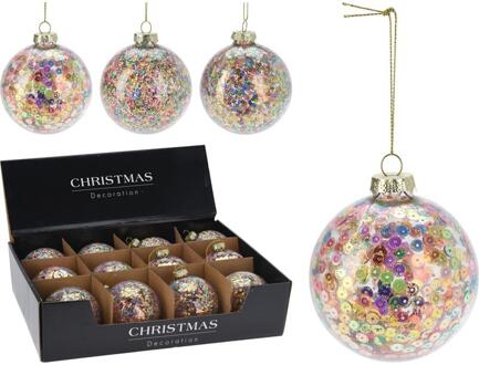 Home & Styling Kerstbal glas 80mm pailletten/glitters multi