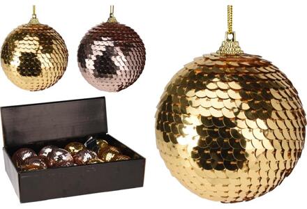 Home & Styling Kerstbal pailletten 7cm goud/roze verschillende