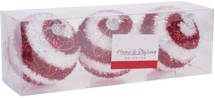 Home & Styling Kerstballen - 3ST - rood/wit - kunststof - 8 cm - Kerstbal