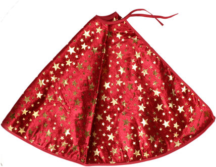 Home & Styling Kerstboomrok - bordeaux rood - 90 cm - polyester - grote sterren opdruk - rond