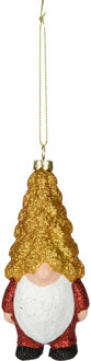 Home & Styling Kersthanger gnome/dwerg/kabouter - kunststof - 12,5 cm - gele muts Goudkleurig