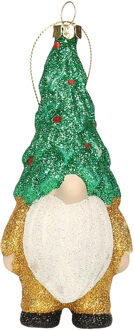 Home & Styling Kersthanger gnome/dwerg/kabouter - kunststof - 12,5 cm - goud/groen