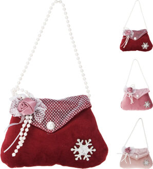 Home & Styling Kersthanger tas met roos en kralen 8cm verschillende