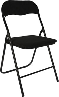 Home & Styling Klapstoel met ribcord zitting - zwart - 40 x 38 x 88 cm - metaal - Klapstoelen