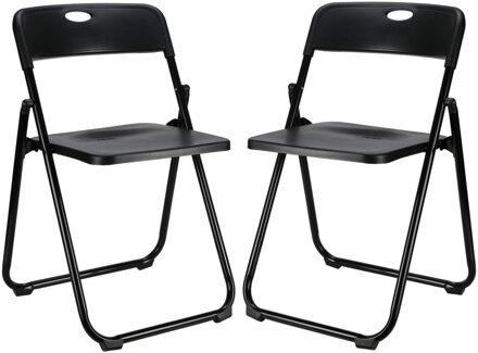 Home & Styling Klapstoel voor buiten/binnen - 2x - zwart - 47 x 73 cm - stevig kunststof - Bijzet stoelen - Vouwsto