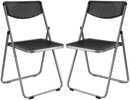 Home & Styling Klapstoel voor buiten/binnen - 2x - zwart - 48 x 82 cm - stevig kunststof - Bijzet stoelen - Vouwsto