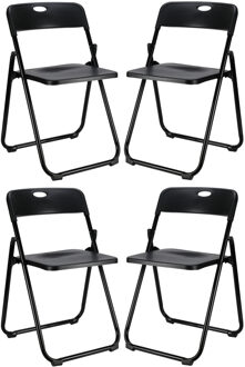Home & Styling Klapstoel voor buiten/binnen - 4x - zwart - 47 x 73 cm - stevig kunststof - Bijzet stoelen - Vouwsto