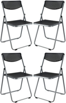 Home & Styling Klapstoel voor buiten/binnen - 4x - zwart - 48 x 82 cm - stevig kunststof - Bijzet stoelen - Vouwsto