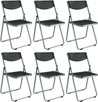 Home & Styling Klapstoel voor buiten/binnen - 6x - zwart - 48 x 82 cm - stevig kunststof - Bijzet stoelen - Vouwsto
