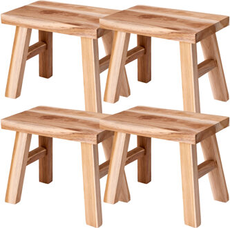Home & Styling Krukje - 4x - teak hout - 31 x 19 x 25 cm - opstapje - krukje hout
