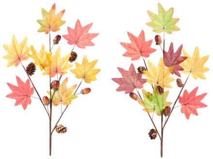 Home & Styling Kunst herfsttak decoratie - 3x - 60 cm - losse steel met Esdoorn bladeren