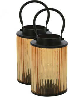 Home & Styling Lantaarn - 2x stuks - Windlicht - LED - metaal - warm wit licht - 12,5 x 16,5 cm