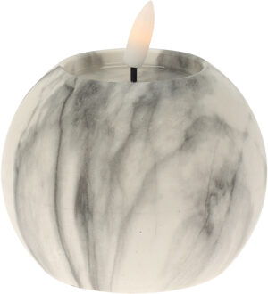 Home & Styling LED kaars/bolkaars - rond - wit/grijs - marmer - D10 x H7,5 cm