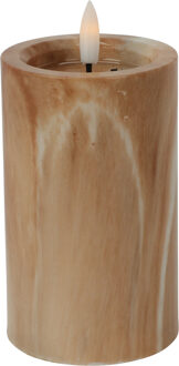 Home & Styling LED kaars/stompkaars - bruin marmer look - D7,5 x H12,5 cm