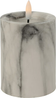 Home & Styling LED kaars/stompkaars - wit/grijs marmer look - D7,5 x H10 cm