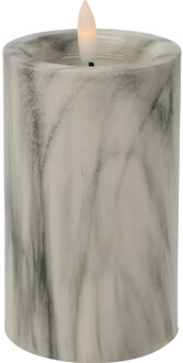 Home & Styling LED kaars/stompkaars - wit/grijs marmer look - D7,5 x H12,5 cm