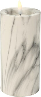 Home & Styling LED kaars/stompkaars - wit/grijs marmer look - D7,5 x H15 cm