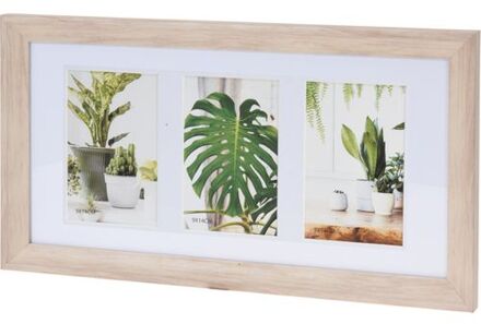 Home & Styling Multi fotolijst kunststof met 3 lijstjes geschikt voor een foto van 9 x 14 cm - Fotolijsten Bruin