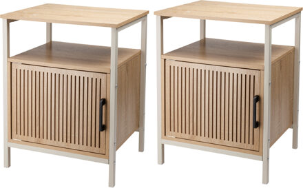 Home & Styling Nachtkastje - 2x - bruin/wit - metaal/mdf - 43 x 33 x 55 cm - Slaapkamer