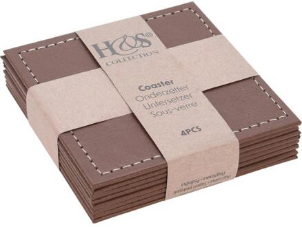 Home & Styling Onderzetterset kunstleer 4-delig 10x10cm verschillende