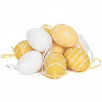 Home & Styling Paaseieren hangdecoraties - geel - 12x stuks - 6 cm