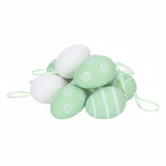 Home & Styling Paaseieren hangdecoraties - groen - 12x stuks - 6 cm - kunststof - Pasen versiering voor paastakken