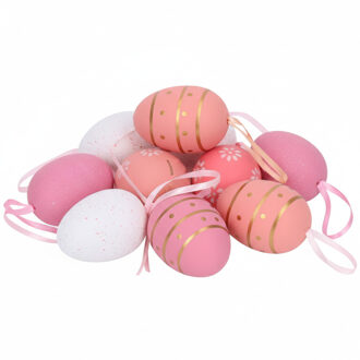 Home & Styling Paaseieren hangdecoraties - koraaalroze - 24x stuks - 6 cm - kunststof - Pasen versiering voor paast