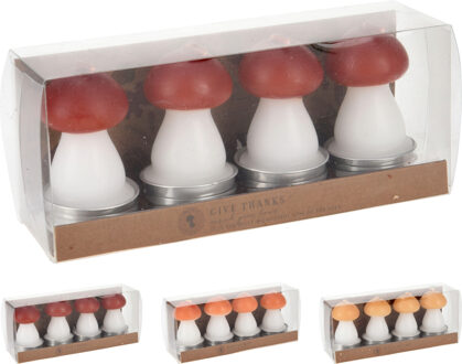 Home & Styling Paddenstoel kaarsset 4-delig 3x7cm verschillende
