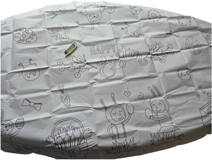 Home & Styling Pasen thema tafelkleed - inkleurbaar - 180 x 120 cm - tafellaken - inkleuren - kinderen