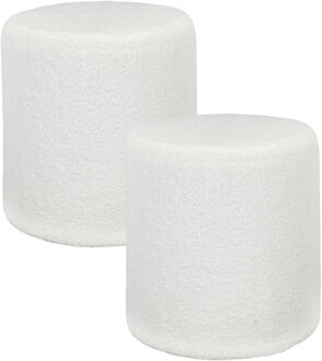 Home & Styling Poef boucl? - 2x - wit - rond - D35 cm - teddy stof - hocker - teddy poef