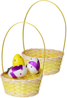 Home & Styling Rieten mandje met hengsel - 2x - geel - 20 x 38 cm - Opbergen - Paaseieren mandje