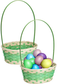 Home & Styling Rieten mandje met hengsel - 2x - groen - 20 x 38 cm - Opbergen - Paaseieren mandje