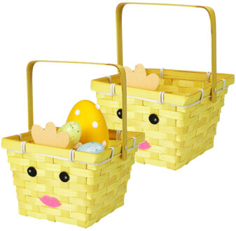 Home & Styling Rieten mandje met hengsel - 2x - kuiken thema - 16 x 22 cm - Paaseieren mandje