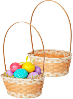 Home & Styling Rieten mandje met hengsel - 2x - oranje - 20 x 38 cm - Opbergen - Paaseieren mandje