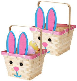 Home & Styling Rieten mandje met hengsel - 2x - paashaas thema - 16 x 22 cm - Paaseieren mandje
