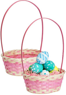 Home & Styling Rieten mandje met hengsel - 2x - roze - 20 x 38 cm - Opbergen - Paaseieren mandje