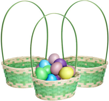 Home & Styling Rieten mandje met hengsel - 3x - groen - 20 x 38 cm - Opbergen - Paaseieren mandje