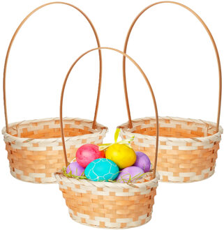 Home & Styling Rieten mandje met hengsel - 3x - oranje - 20 x 38 cm - Opbergen - Paaseieren mandje